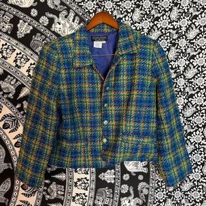 Vintage Blue & Green Tweed Blazer